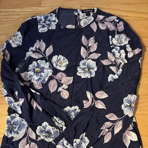 Yumi Kim 100% Silk Navy L/S Floral Top